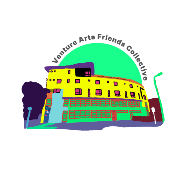 An illustration of the Venture Arts studio with the words 'Venture Arts Friends Collective' at the top of it.