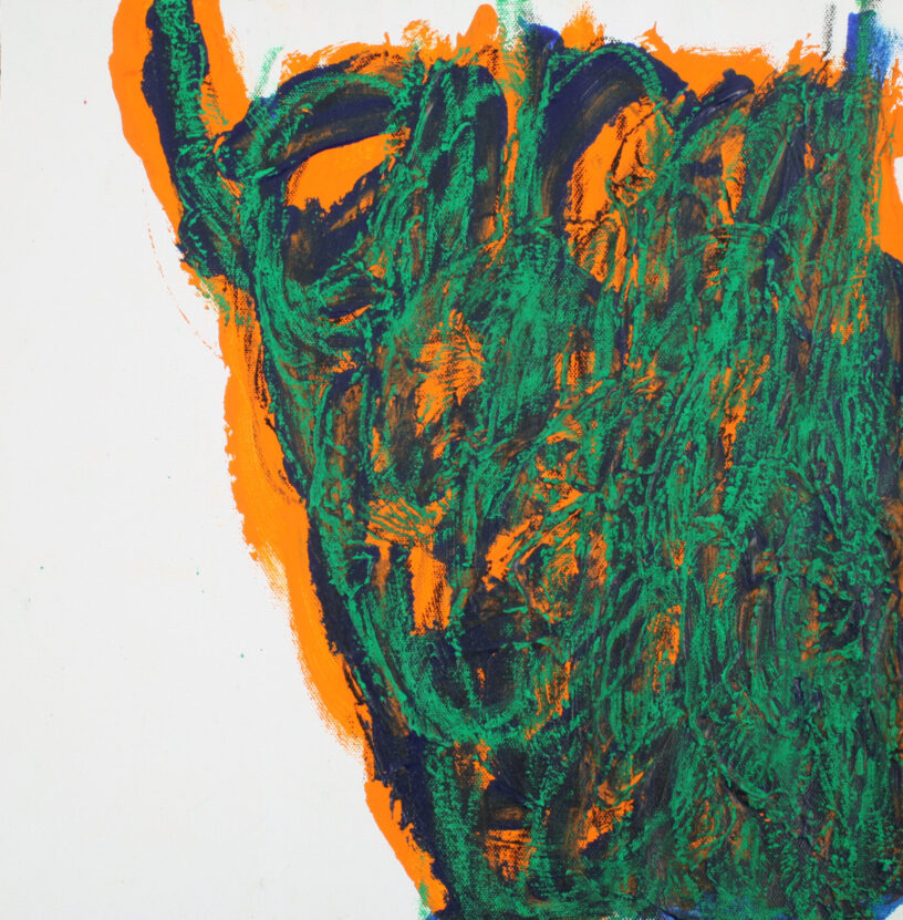 Abstract artwork in orange, blue and green, created by Michael Beard