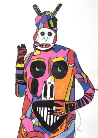 Andrew johnstone untitled 2019 posca pen on cartridge paper30x42cm andrews interpretation of john powell jones beast costume 320x450 image