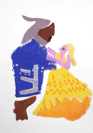 Stencil print of beauty and the beast, by Deborah Makinde