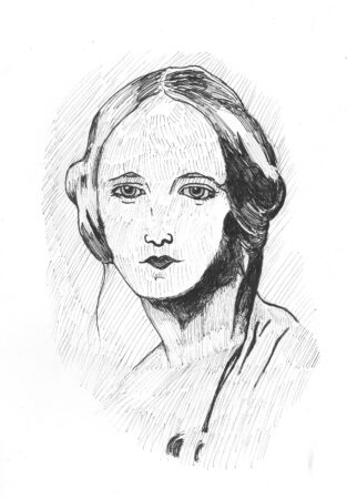 Pencil drawing of Elizabeth Gaskell by George Parker-Conway