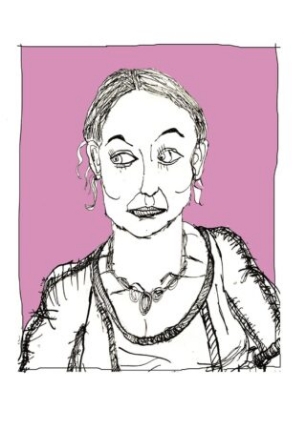 Ink drawing of Amanda Sutton drawn by Leslie Thompson
