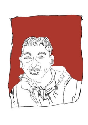 Ink drawing of Martin Livesey drawn by Leslie Thompson