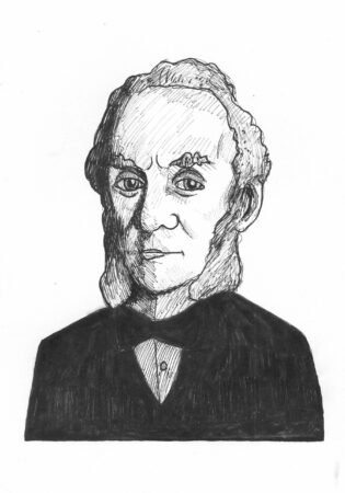 Ink drawing of William Gaskell by George Parker-Conway