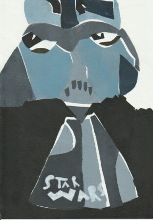 A stencil print of Darth Vader by Josh Brown, with the words 'STAR WARS'
