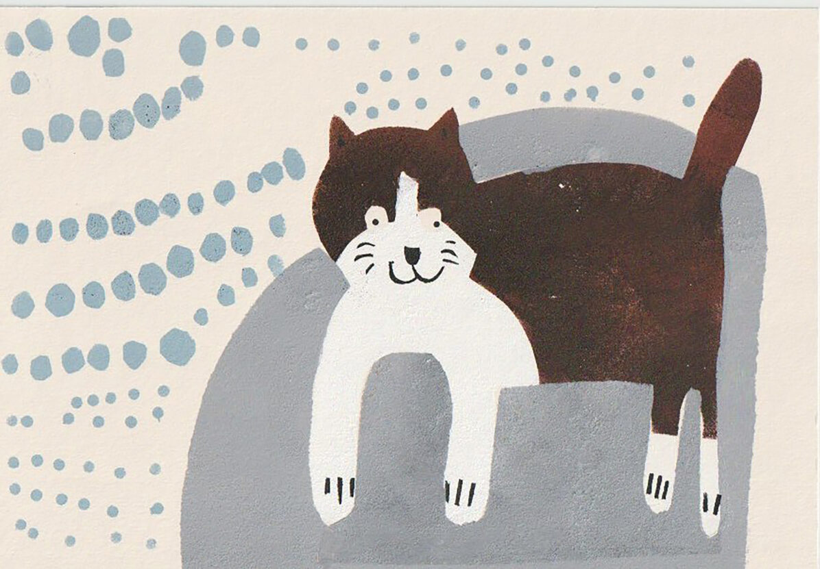 Stencil print of a black and white cat