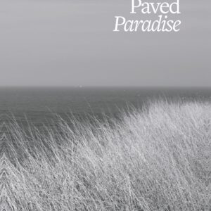 Zine front cover with a greyscale photo of grass and sea