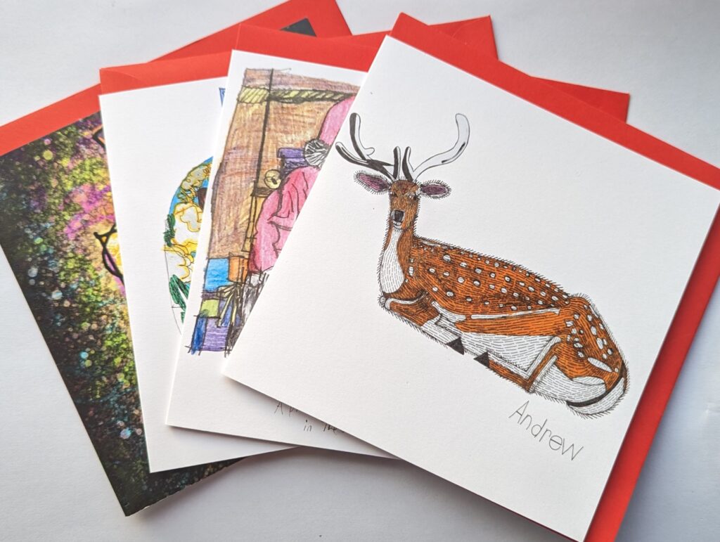 Collection of Christmas cards with red envelopes