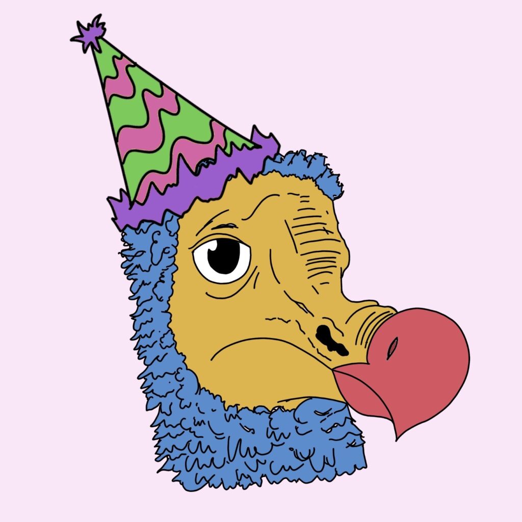 Dodo in a party hat blank greetings card