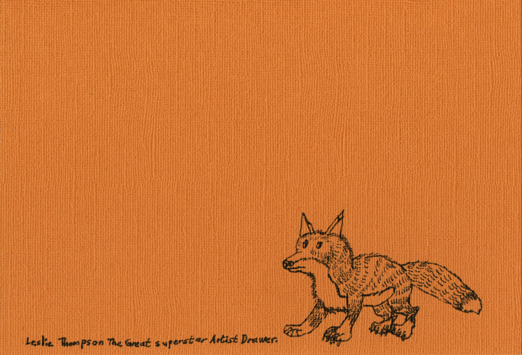 A5 Print - Leslie Thompson's black ink illustration of a fox on dark orange photo rag paper