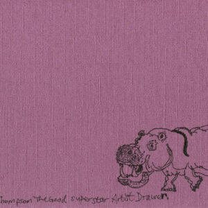 A5 Print - Hippo illustration in black ink on red / purple photo rag paper by Leslie Thompson