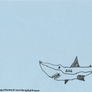 A5 Print - hand drawn illustration of a shark in black ink, on pale blue photo rag paper, by Leslie Thompson