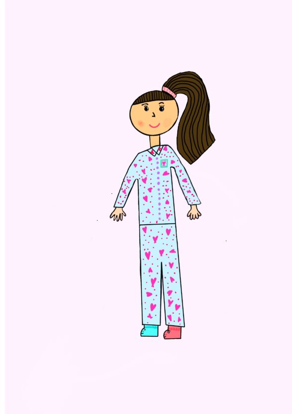 An digital illustration of a girl in pajamas.