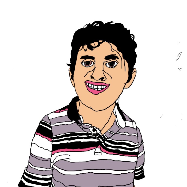 A digital line drawing of a head and shoulders portrait of a man with short black hair.