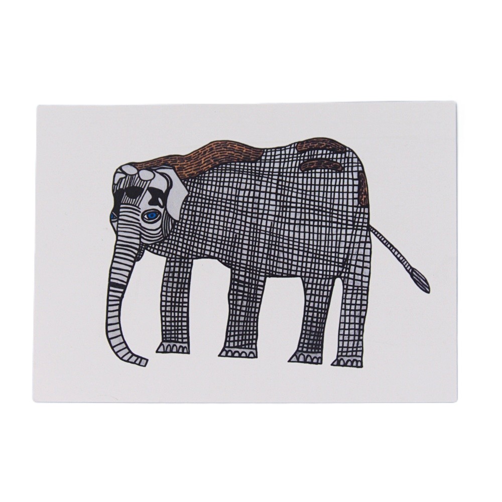 A postcard of Andrew Johnstone's Elephant illustration - part of postcard collection