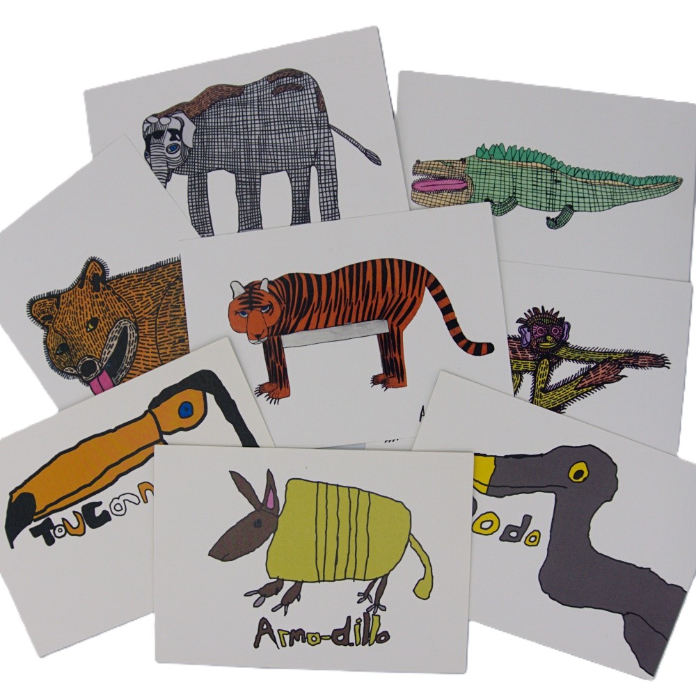 Postcard collection - set of eight postcards with animal artworks by Luca Agathogli and Andrew Johnstone