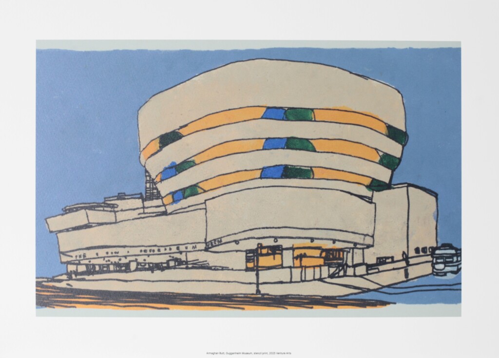 A3 reproduction print by Armaghan Butt showing a stencil print of the Guggenheim museum