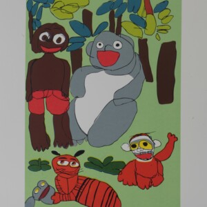 Original artwork by Joe Mills - limited edition screen print 'Jungle Book', showing characters from Jungle Book against a green background