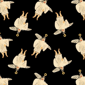 Greetings card of Horace Lindezey's Frank Spencer angel - repeated design against a black background