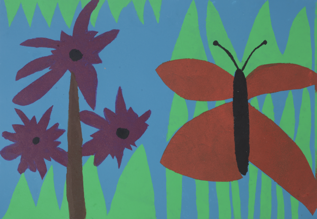 Venture Arts artist Elsie Kilbane's stencil print entitled Butterflies and Flowers