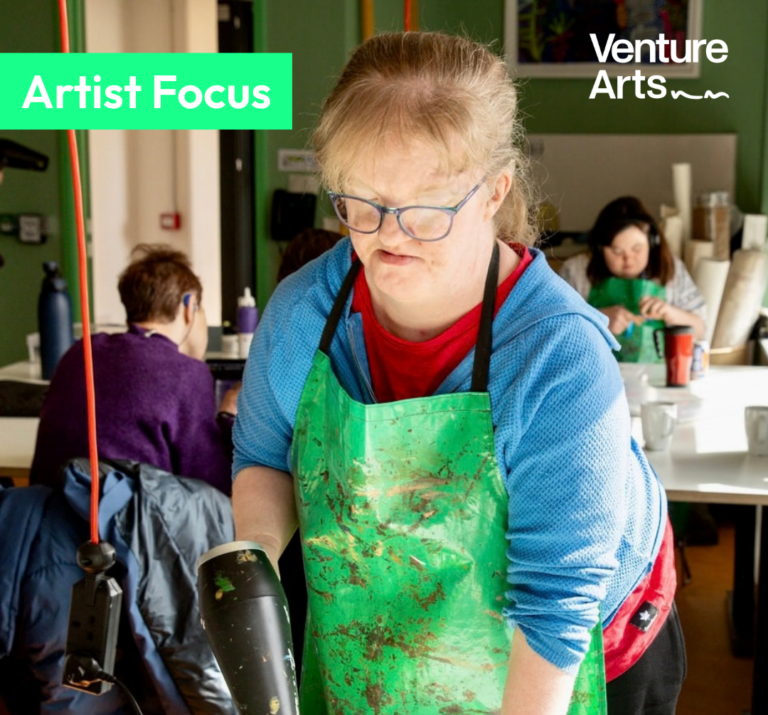 Venture Arts studio artist Chelsea Dalton working in the studio.